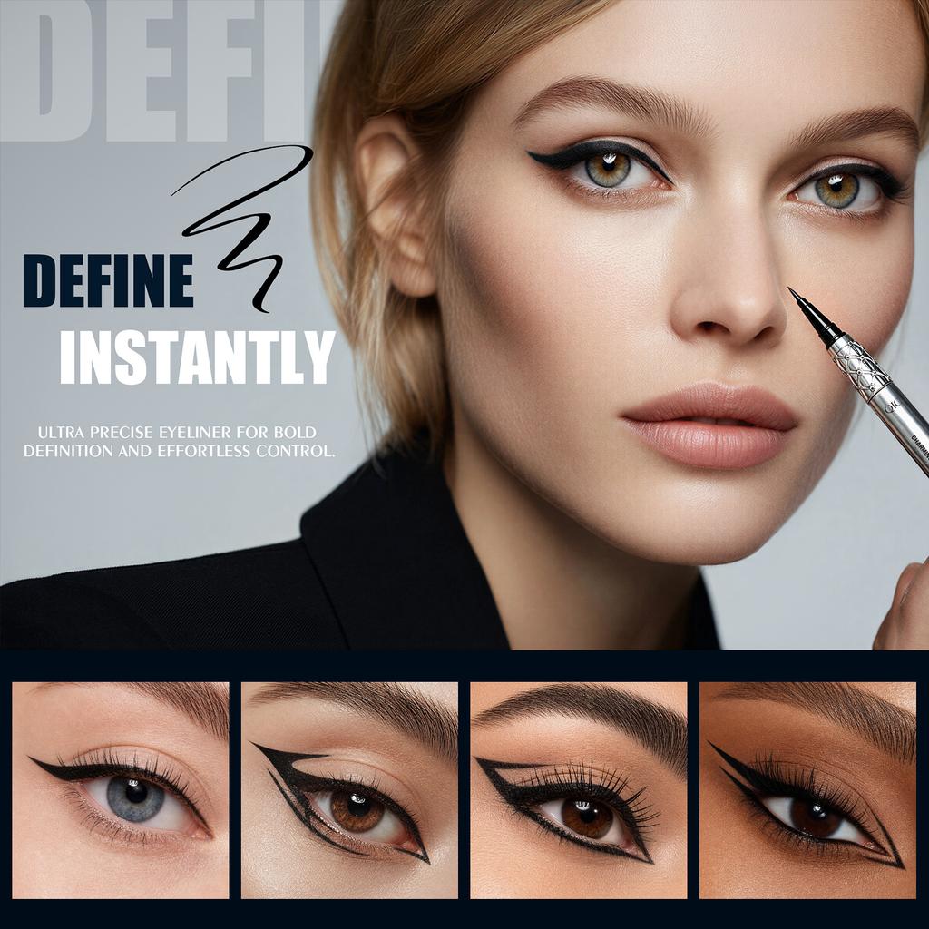 QIC Waterproof Liquid Eyeliner Pen 24H Long-Lasting Quick-Dry Smudge-Proof Black Eye Liner Precision Fine Tip Makeup Tool