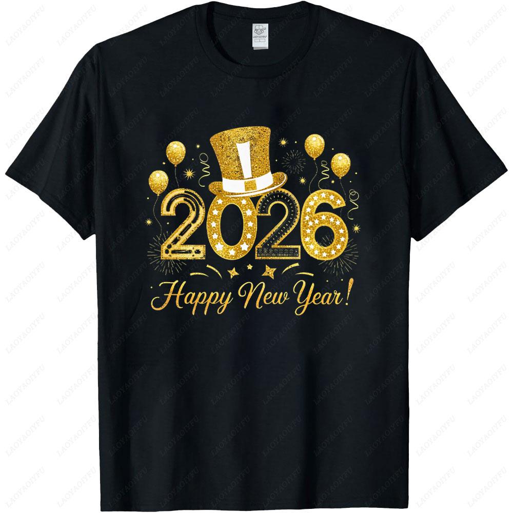 Happy New Year 2026 Shirts for Women Graphic T Shirts Crewneck Short-sleev Men Cotton Simple Tops Classic Printed T-shirt