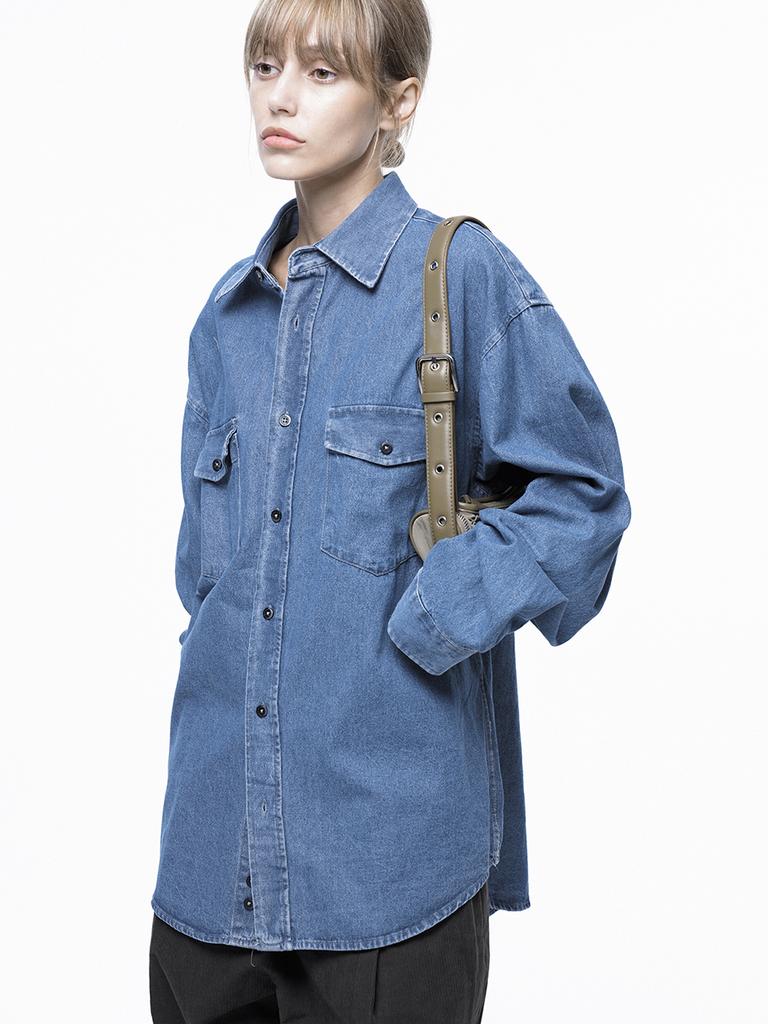 Chaenseseunoi Western Pocket Denim Shirt - Mid Blue /W243Sh03Mb