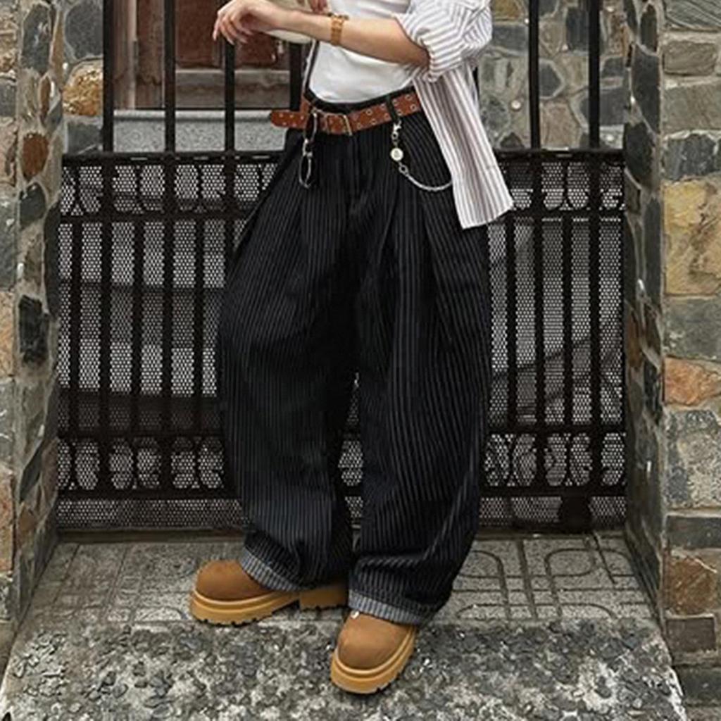 Herbst Retro Gestreifte Weite Jeans - Street Style Lockerer Schnitt