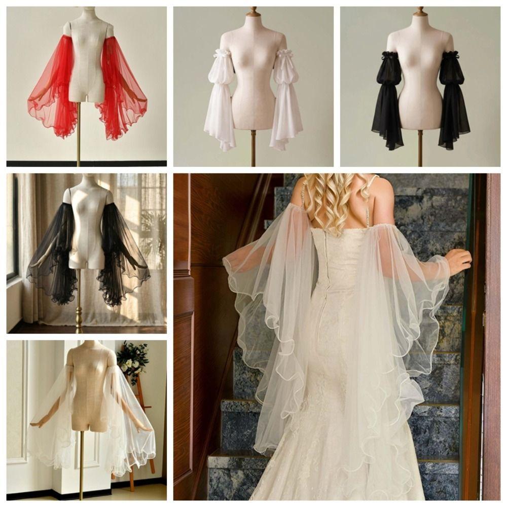 1 pair Chiffon Fabric Arm Covers Flare Shape Detachable Cuffs Fake Sleeves Bridesmaids