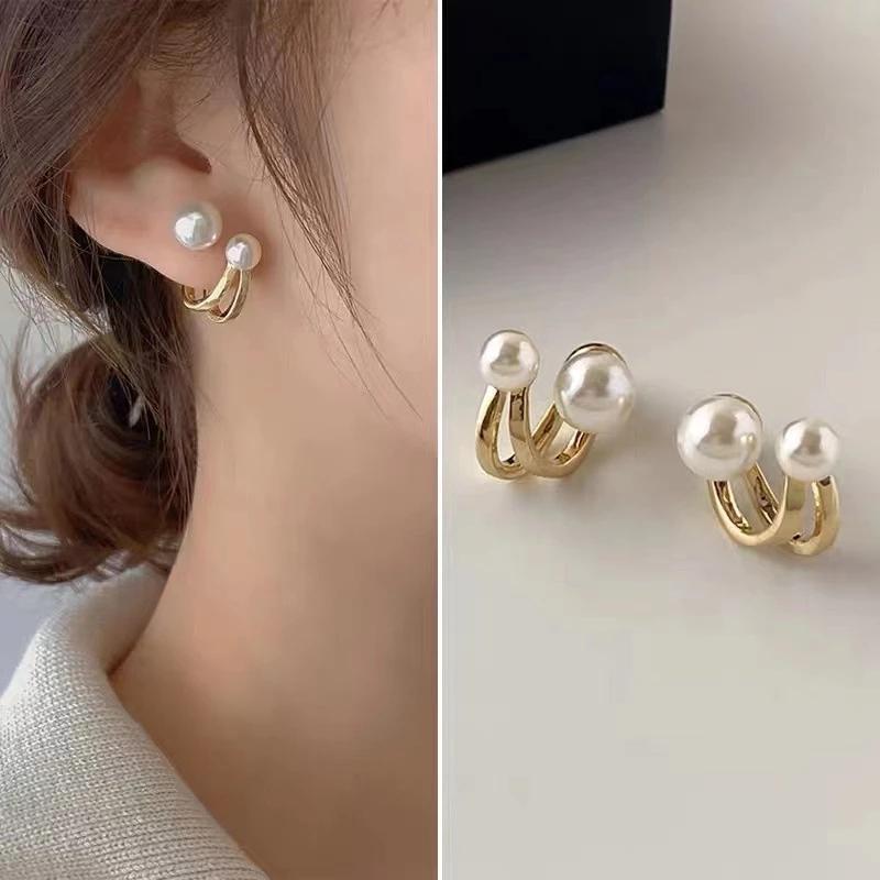 

New French Light Luxury Imitation Pearl Stud Earrings For Women Korean Fashion Crystal Earring Bridal Elegant Jewelry Party Gift