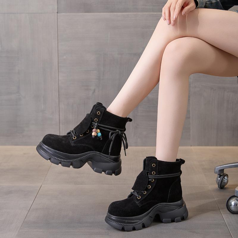 2025 Autumn and Winter New Thick-soled Heightening Martin Boots Women's British Style Lace-up Fashion Knight Boots Women's Boots High Value