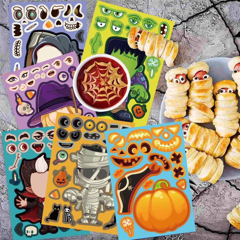 8 Blatt Halloween Kinder DIY Puzzle Aufkleber Spiele Einhorn Gesicht Machen Lustig Zusammenbauen Puzzles Aufkleber Kinder Lernspielzeug