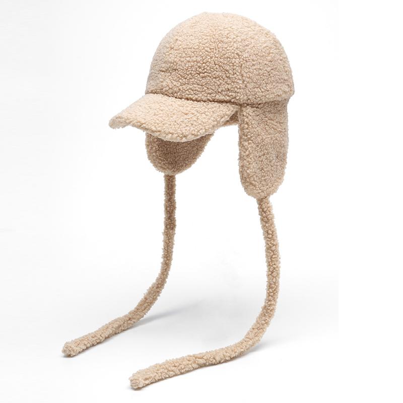 Baseballcaps i lammeull Varm lue Damepluss Ensfarget Høst Vinter Ørebeskyttelseslue