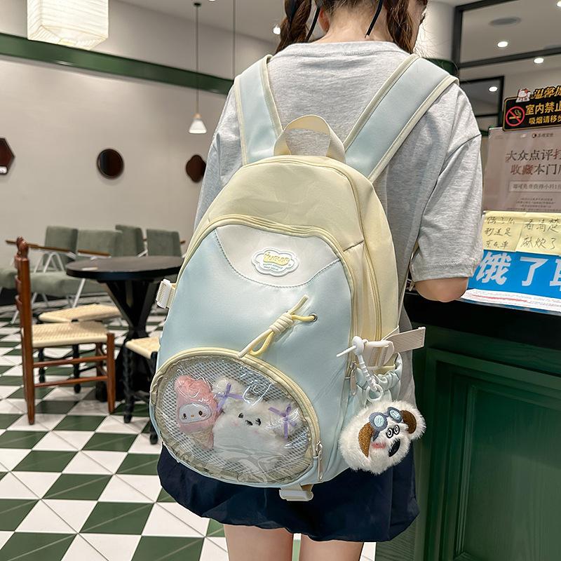 Summer New High-Value Cute Grid Pain Bag Backpack for Girls and Boys Elementary and Middle School Students Single Shoulder Strap Double Shoulder Bag c