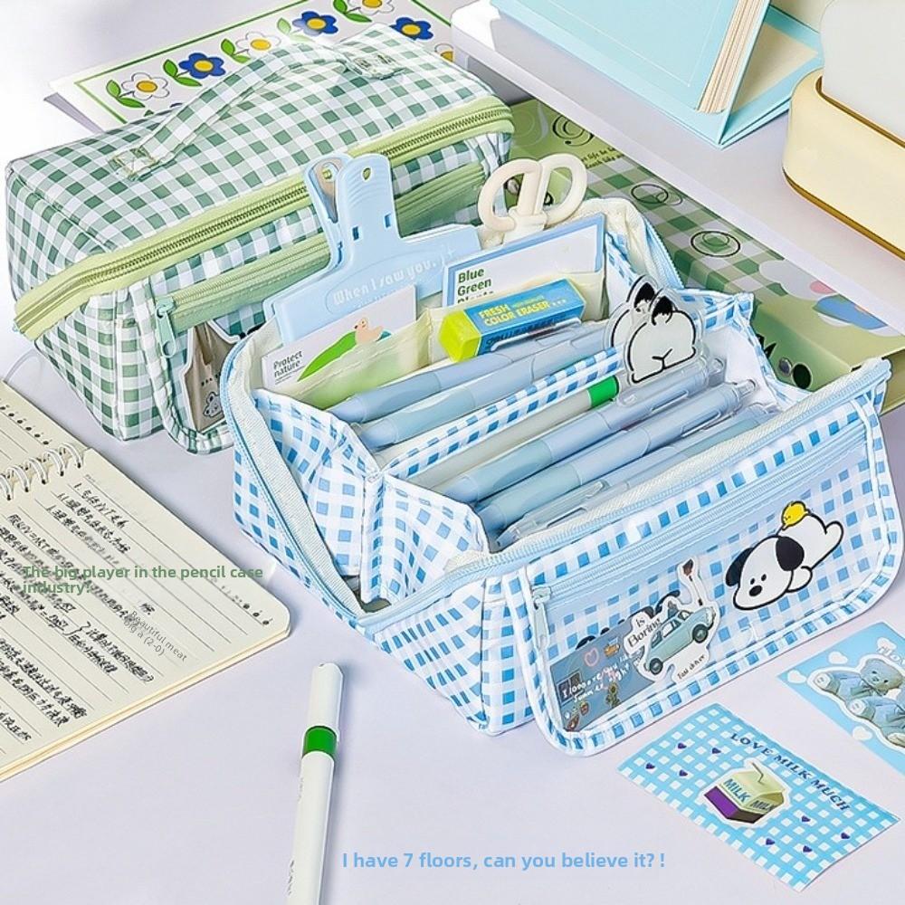 Puppy Grid Stationery Bag Korean Style Dopamine Pencil Pouch Kawaii Prism Pencil Case Unisex