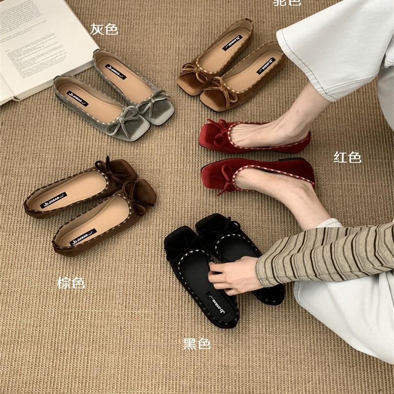 French single shoes women's 2025 new bow ballet flats shallow mouth grandma shoes