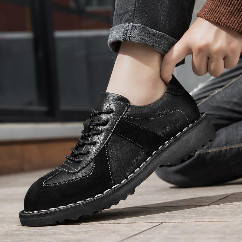 Fashion Genuine Leather Male Outdoor Flats Men's Casual Lace-Up Sneakers Breathable Men's School Shoes Lightweight Slip-On Skate Shoes