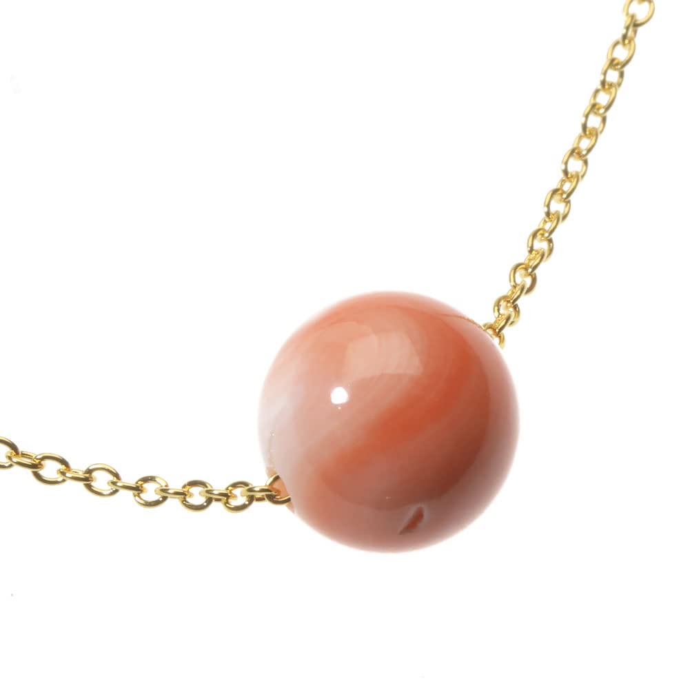 [Sansui] Pink Garnet Coral Through Pendant Necklace, Round Bead, Undyed Coral