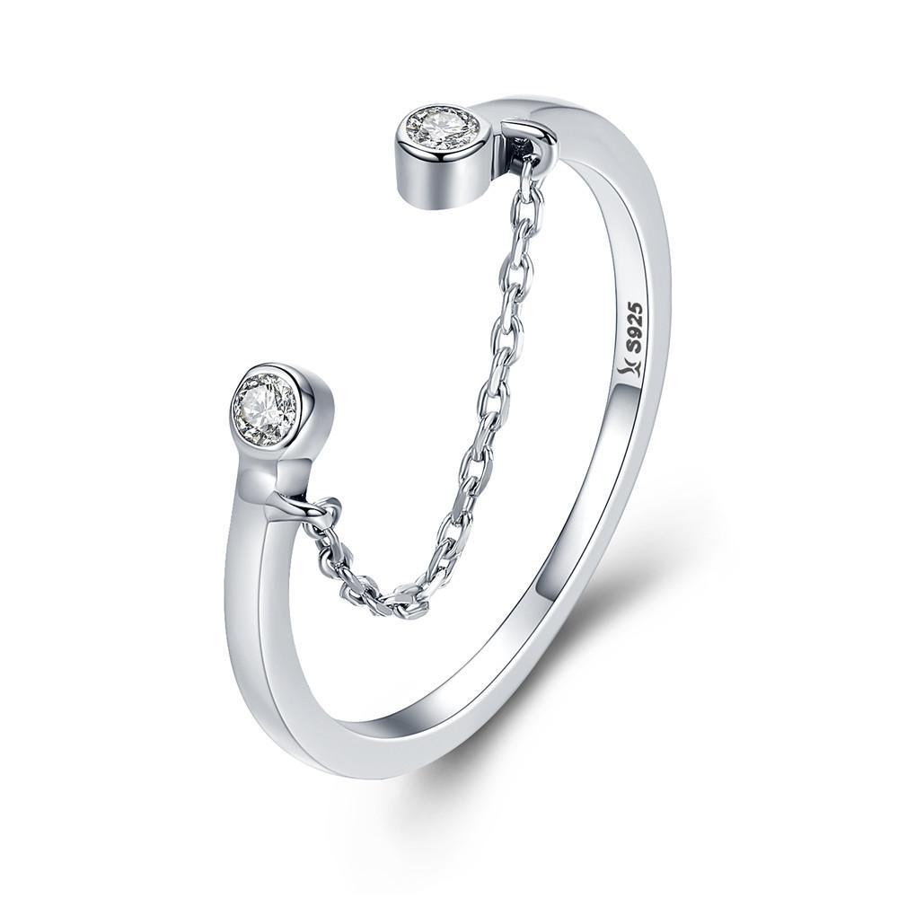 WOSTU Adjustable Rings Real 925 Silver Stackable Engagement Zircon Open Size Rings For Women Female Original Jewelry