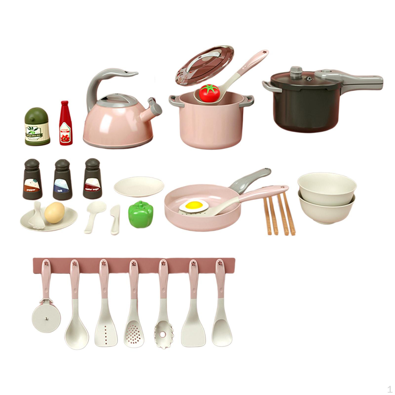 Детская игрушечная кухня Посуда Бытовая техника Электрическая индукционная плита Обучающая и развивающая 32pcs Pink