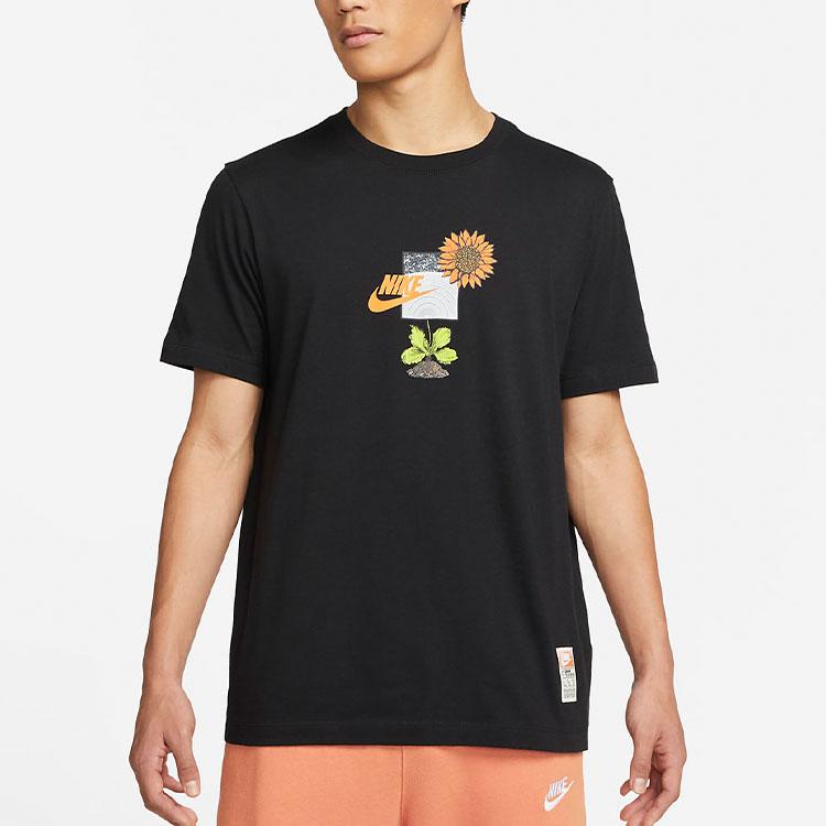 Nike Plant Pattern Print Round Neck Casual T-Shirt Men Tops Black DQ1034-010