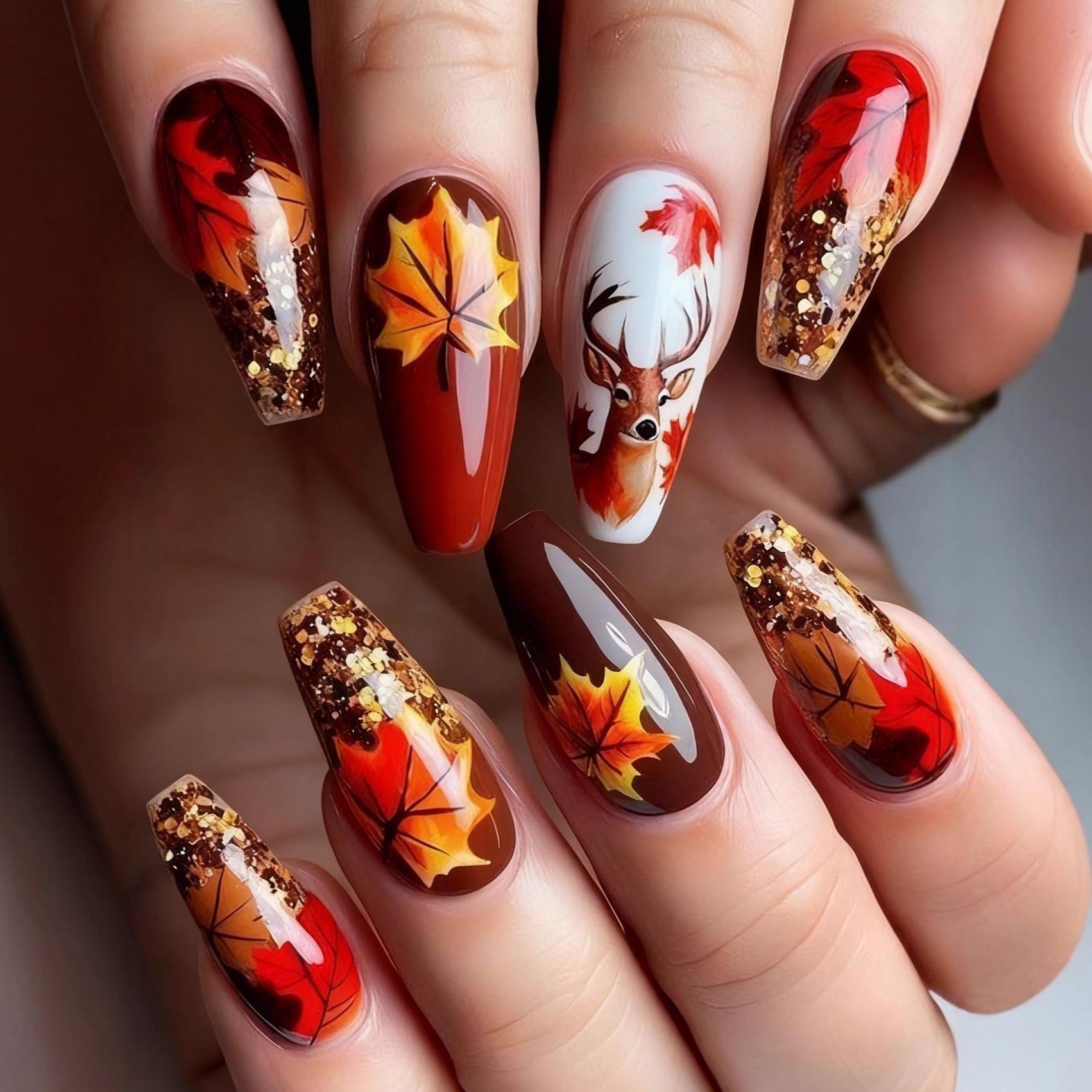 Autumn & Winter Maple Leaf Reindeer Press-On Nail Art Stickers