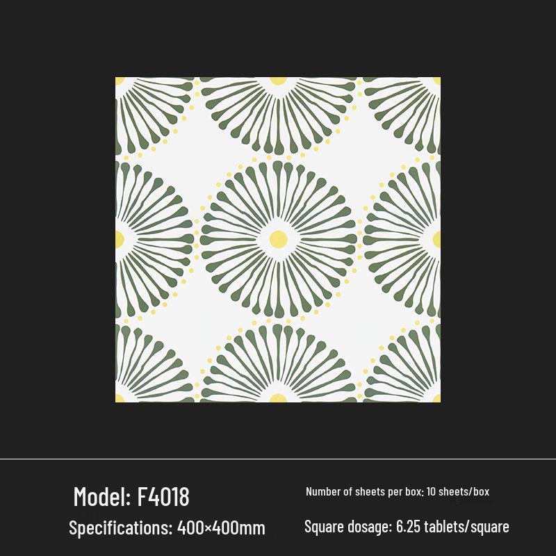 400x400 Zelená francouzská retro dlaždice s malým květinovým vzorem pro kuchyň, koupelnu, balkon a podlahu