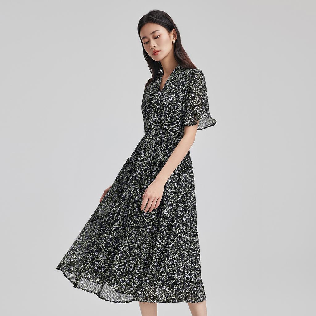Ladies' Temperament Slimming Dress 2025 Summer Thin Cut Age Reducing Floral Skirt High-end Mid Length Skirt