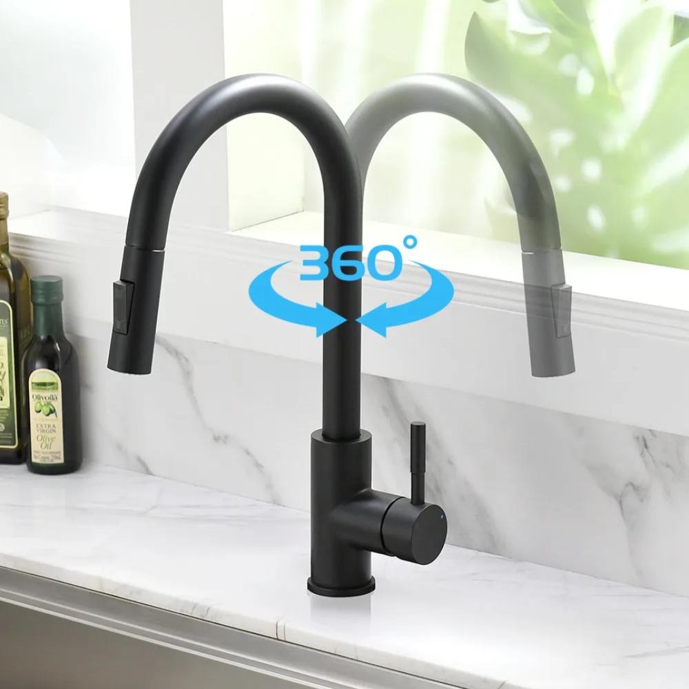 Kitchen Faucet Pull Out Brushed Nickle Sensor Stainless Steel Black Smart Induction Mixed Tap Touch Control Sink Tap