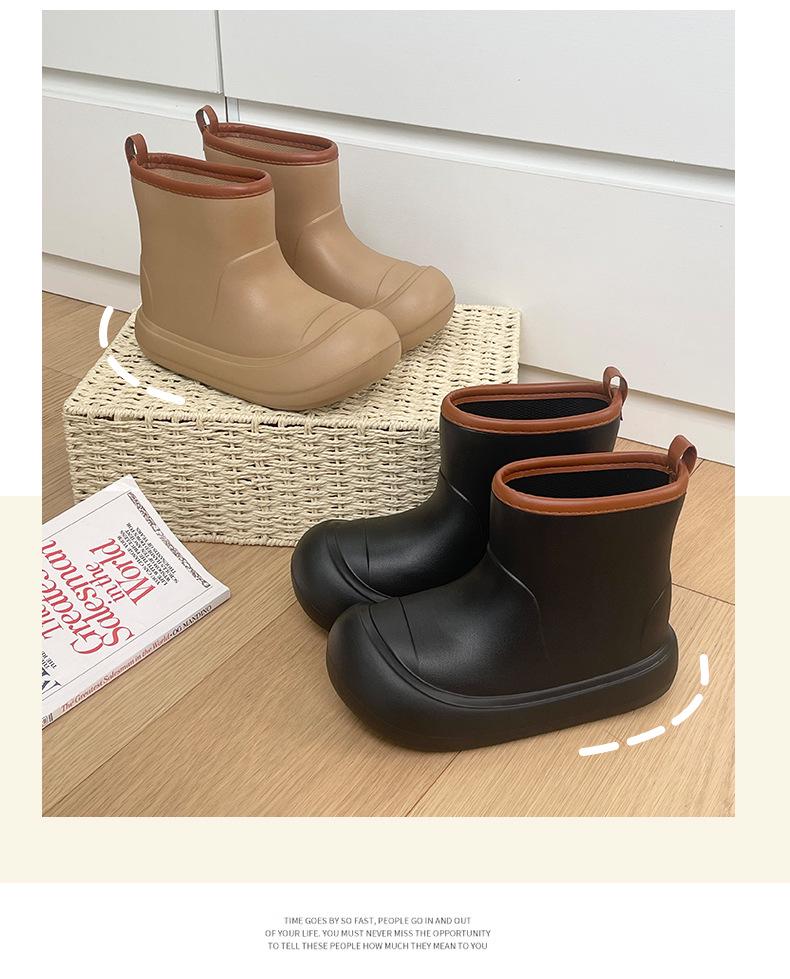 Korean-Style Chunky Heel High-Top Rain Boots for Women - Spliced Candy Color, Thick-Soled Rubber Shoes for All Seasons