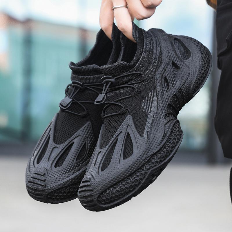 Autumn breathable mesh shoes men's thick-soled versatile fly-woven sneakers soft teen height-increasing dad trendy shoes