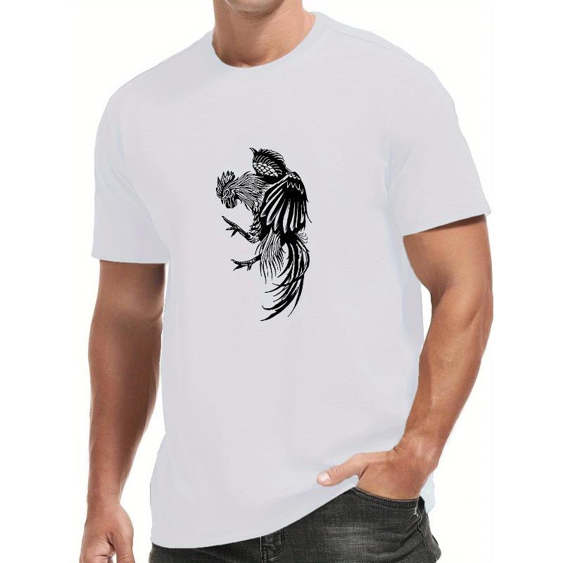 

Европейский размер 1 шт. Мужская повседневная спортивная футболка с геометрическим принтом петуха, хлопчатобумажная трикотажная ткань, легкая эластичность, круглый вырез, стандартный крой, для пляжа S белый