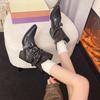 Pointed Hottie Coarse Heel Knight Boots Black Punk Style Niche Personality Boots American Wasteland Style Boots Female Retro