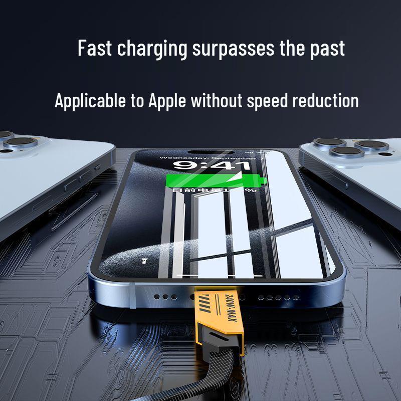 240W Fast Charging 3-in-1 Cable for Apple 13, Android, and Type-C.