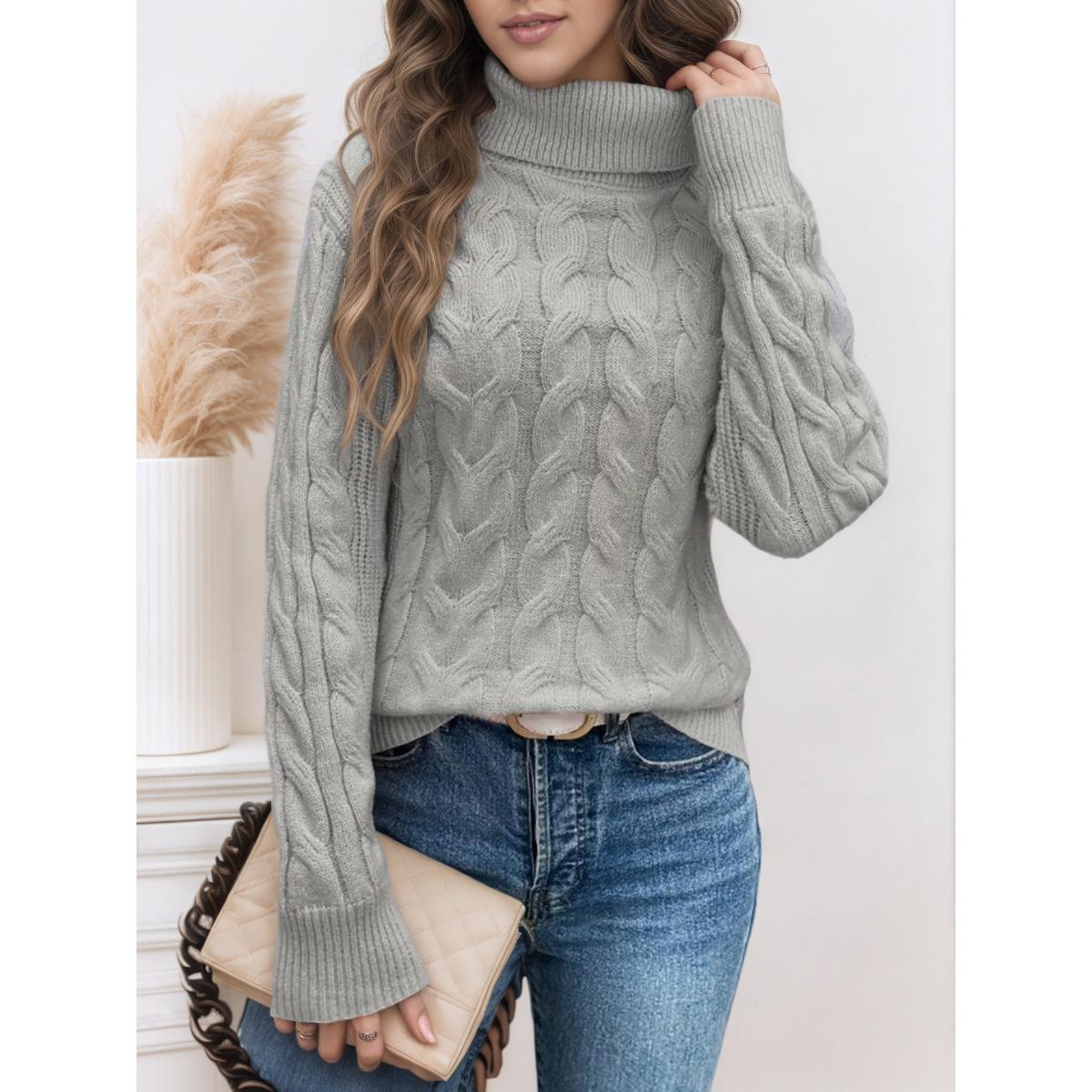 

Жіночий светр з високим коміром - М який еластичний пуловер, Базовий однотонний топ для осені та зими, Ручне прання, Зручний та приталений S сірий колір