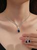 3PC Wedding Season Women's Fashion Copper Inlaid Water Drop Necklace Earrings Jewelry Set Wedding Banquet Party Holiday Gift