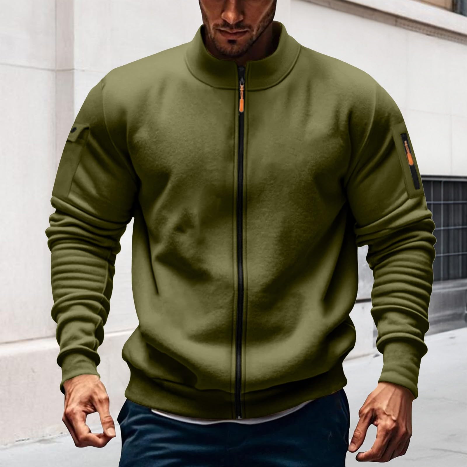 

Mens Full Zip Sweatshirts And Tall Casual Stand Collar Workout Jackets Outdoor Lightweight Athletic Coat L армия зеленый