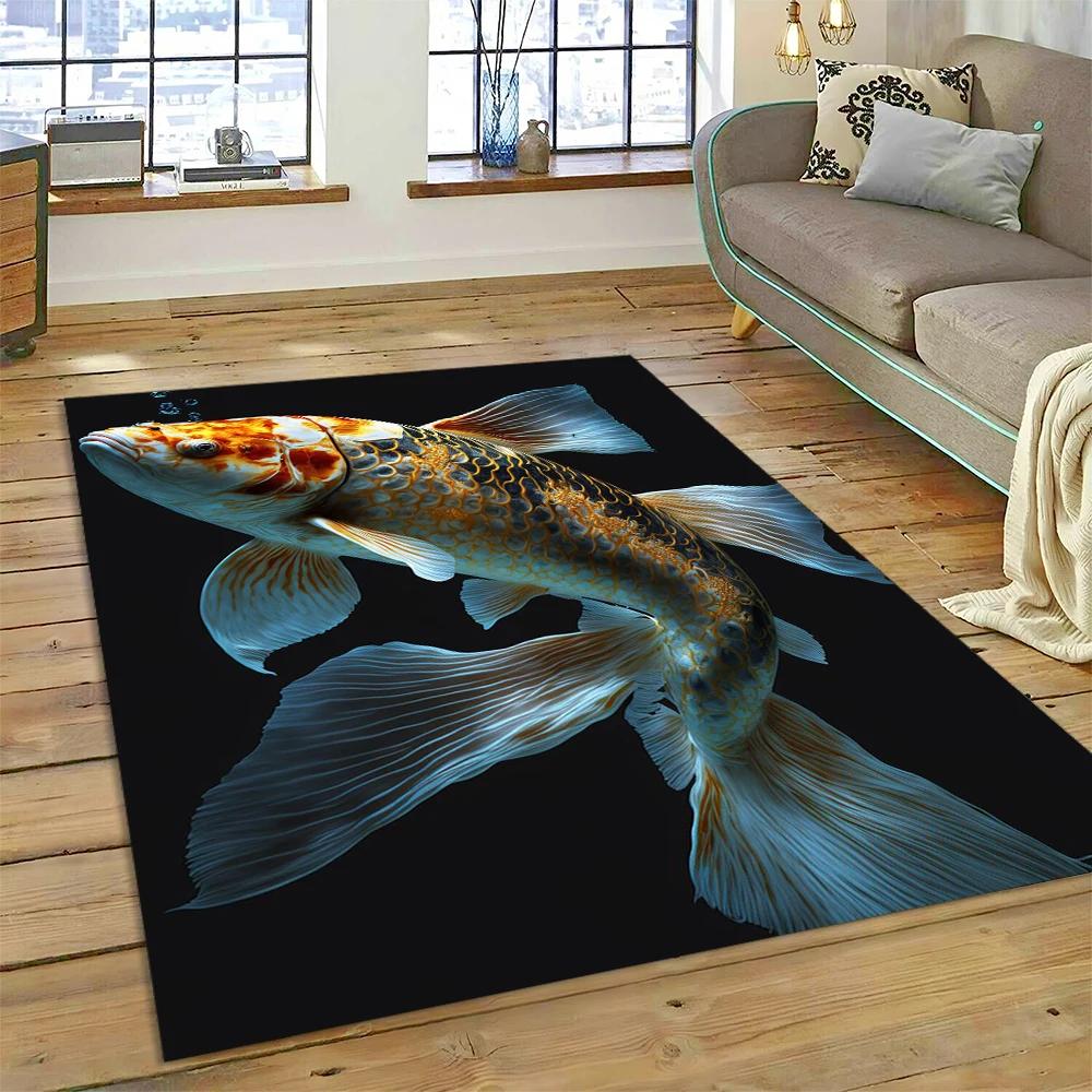 שטיח מצויר דגי קוי יין יאנג טבעיים לבית, לסלון, לחדר השינה, לספה, שטיחון כניסה, קישוט, שטיח אזור לילדים, מחצלת מונעת החלקה