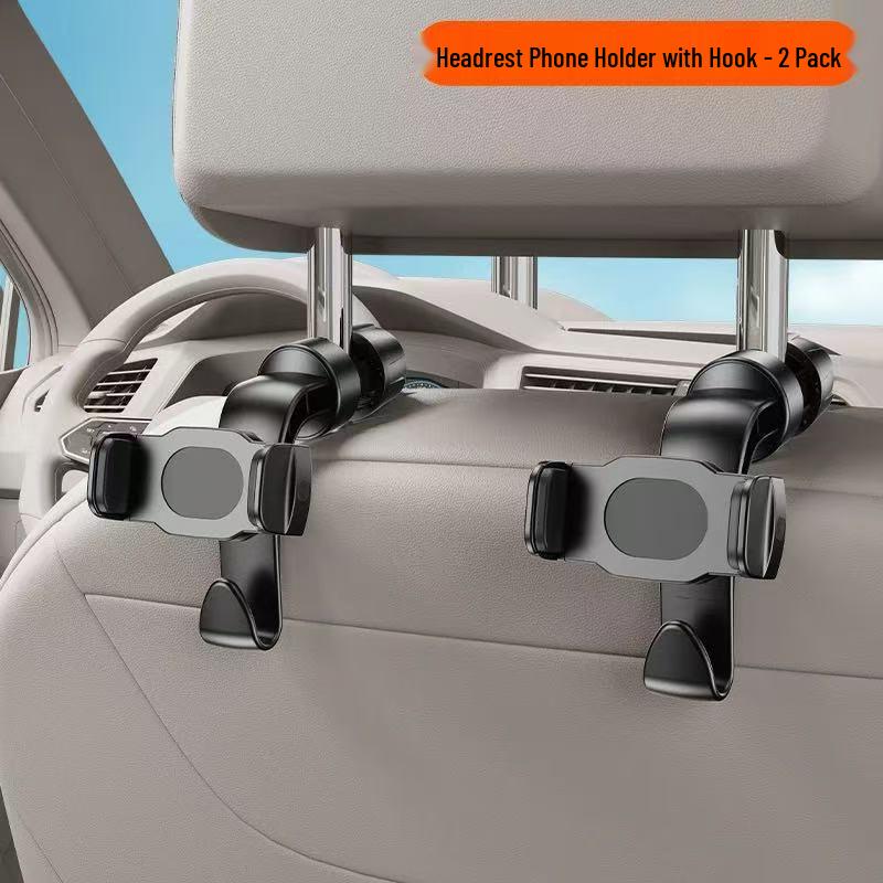 Adjustable Car Rear Seat Headrest Phone & Tablet Holder with Hidden Hook