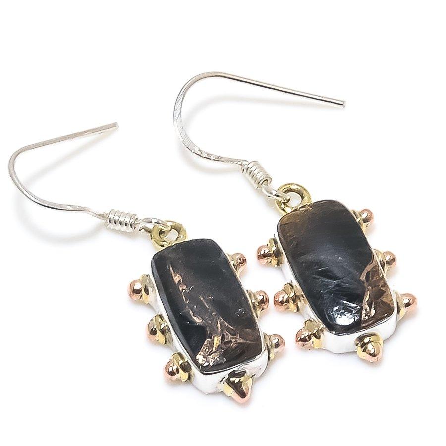 Natürlicher schwarzer Kupfer-Türkis 925 Sterling Silber Geschenk Ohrring 1,25" M5s14