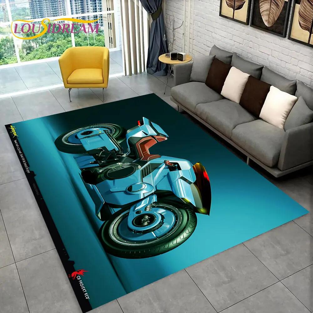 3D Cyberpunk Concept Motorcycle Cartoon Area Rug,Carpet for Living Room Bedroom Sofa Doormat Decoration,kids Non-slip Floor Mat