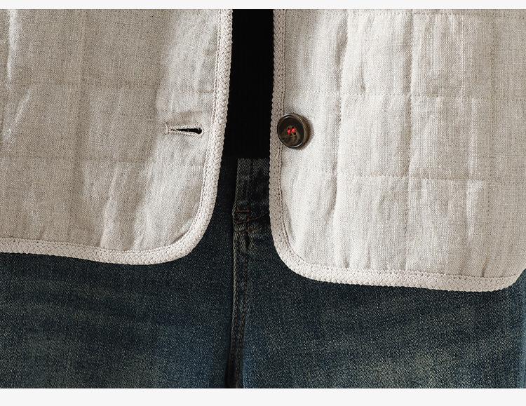 2025 Winter Quilted Retro Horn Button Cotton Linen Jacket