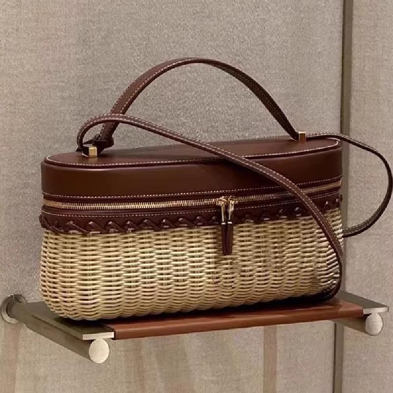 Women Casual Straw Box Bag Large Capacity PU Leather Trendy Crossbody Bag Versatile Handbag Travel Shopping Commute Bag