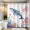 Underwater Ocean Animals Whale Octopus Fish Shower Curtain Machine Washable All Season Waterproof Privacy Protection 12 Hooks