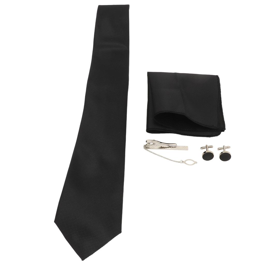 Men Gift Tie Set Silky Necktie Tie Clip Soft Lightweight Pocket Square Cufflink Set 8cm Width for