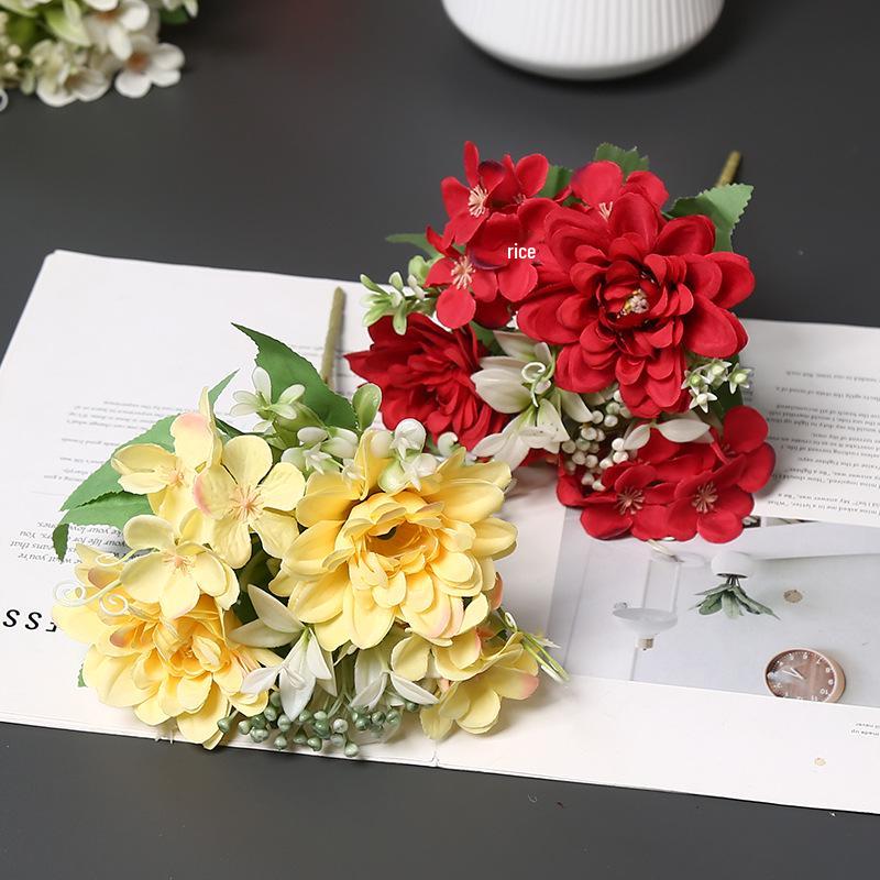 Spring Dahlia Silk Flowers: Artificial Floral Decoration for Dining Table, Home Ornament, or Photography Prop