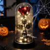 Spider Theme Party Props Halloween Indoor Light Up Rose In Plastic Dome Cloche, Artificial Preserved Decorative Glass Cloche Display Night with
