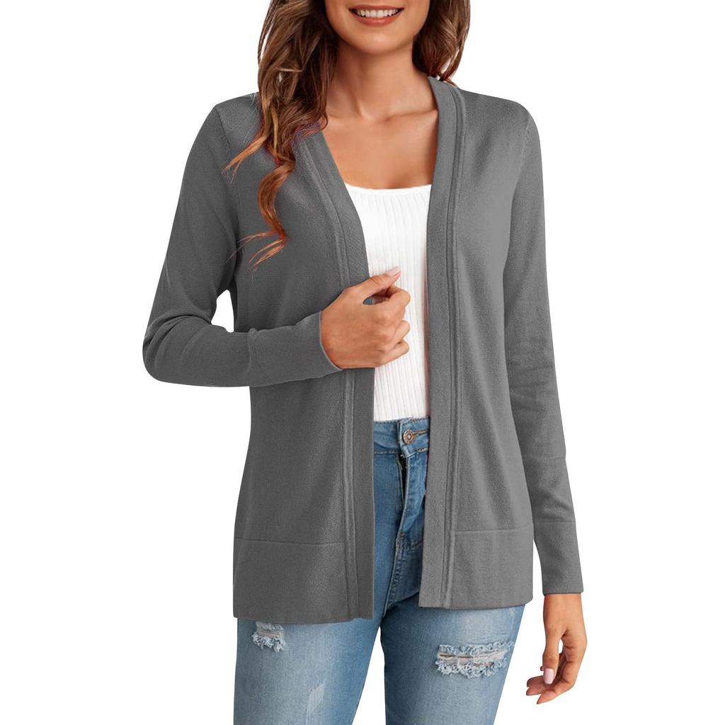 Women's Fashionable Solid Color Long Sleeved Versatile Cardigan Jacket