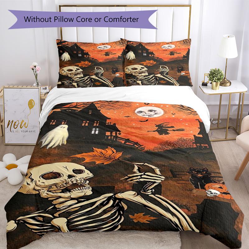 Halloween Bedding Set Breathable Duvet Cover with Pillowcases Decorative Bed Linen for Bedroom Home Decoration Birthday Gift