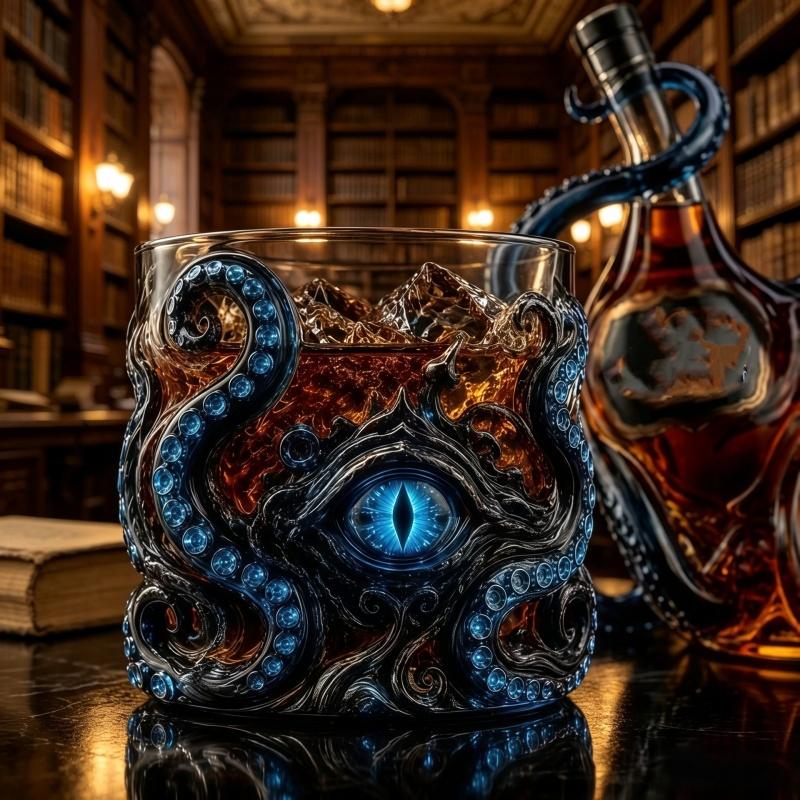 Cthulhu-inspiriertes Oktopus-Auge Whiskeyglas Hochwertiges Borosilikatglas Bar Spirituosenglas Kreativer Likörbecher für Hausparty Bar Dekoration Geschenk
