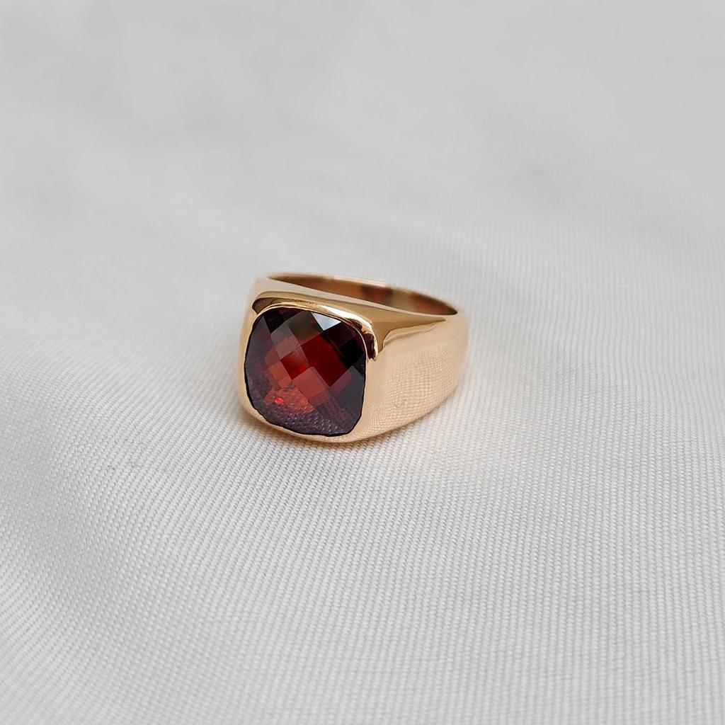 Cushion Cut Red Garnet Gemstone 925 Sterling Silver 14K Yellow  Gold  Ring Jewelry