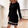 Women's Autumn Winter Long Sleeve Patchwork Bag Hip Base Slim-fit Dress