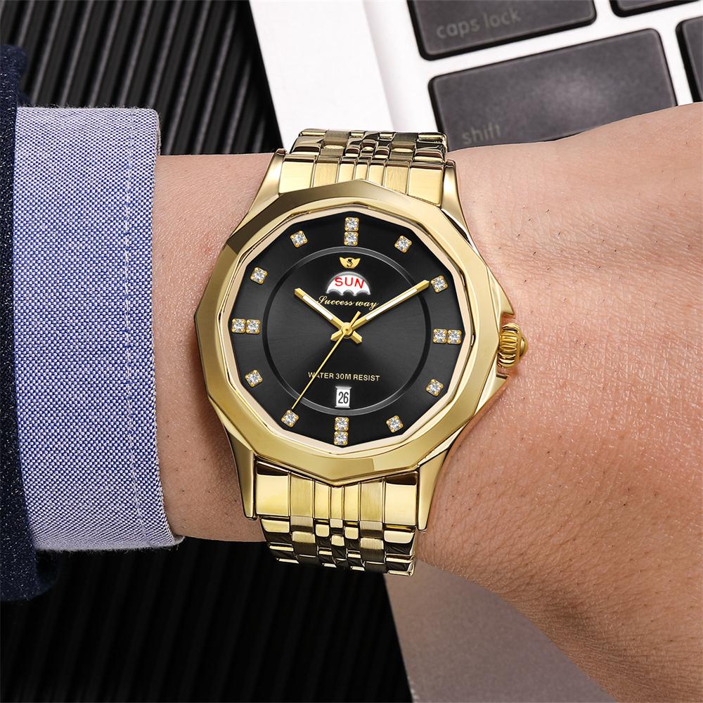 New luxury fashionable men's quartz watch calendar week night light waterproof diamond inlaid leisure business quartz watch