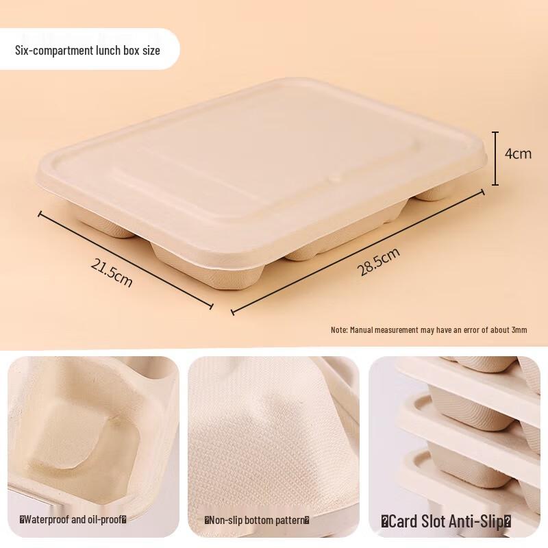 Biodegradable 6-Compartment Meal Prep Containers with Lids (1300ml, 100 Sets)