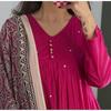Premium Cotton Aline Kurti Pant Dupatta Set Women Party Wear Salwar Kameez Kurta