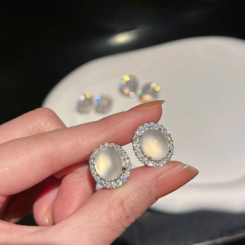 

Серьги-кольца из натурального прозрачного белого лунного халцедона для женщин, новые высококачественные серьги в китайском стиле