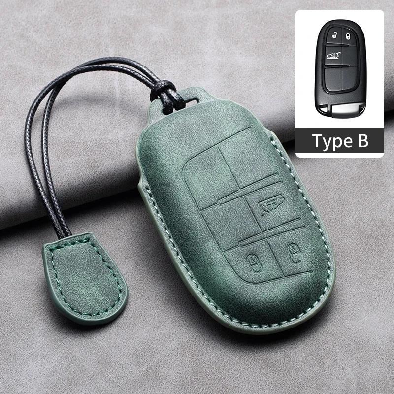 Leather Car Key Case Cover Keychain For Jeep Wrangler Commander Compass Patriot Renegade Cherokee Grand Cherokee Keyring