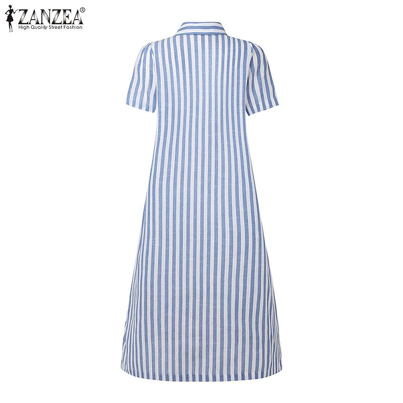 ZANZEA Women Casual Turn Down Collar Summer Short Sleeve Shirt Dress